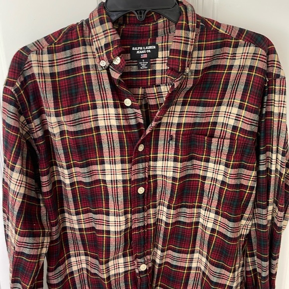 Vintage Ralph Lauren Jeans  Red Plaid Flannel long sleeve button down shirt Sz S - Picture 1 of 12